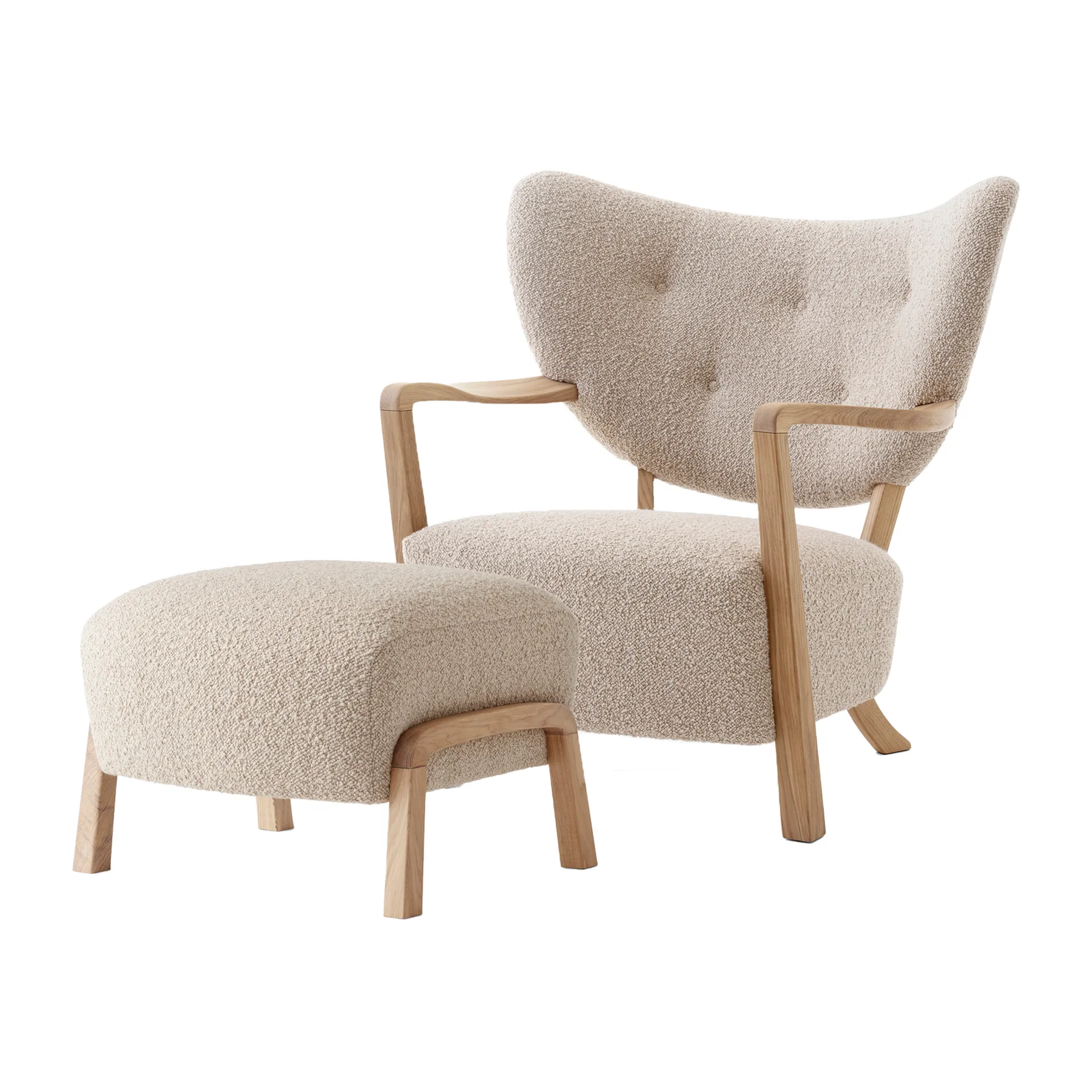 Wulff Lounge Chair ATD2 fauteuil incl. poef ATD3, Geolied eikenhout-Karakorum &Tradition