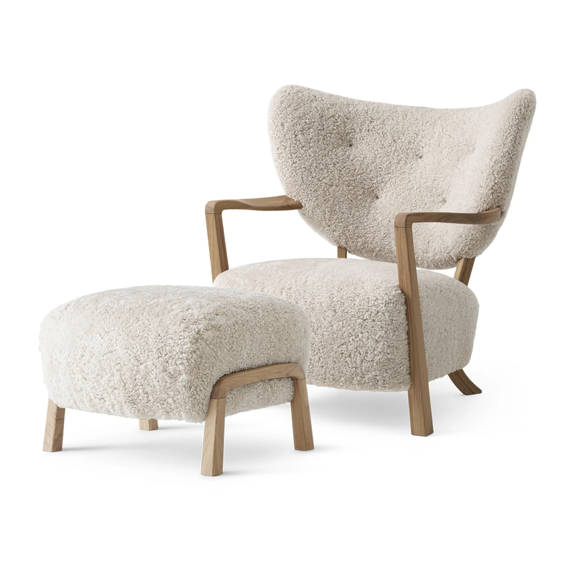 Wulff Lounge Chair ATD2 fauteuil incl. poef ATD3, Geolied eikenhout-Moonlight &Tradition