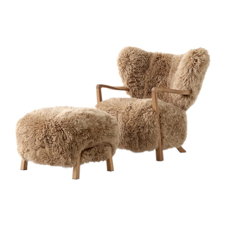 Wulff Lounge Chair ATD2 fauteuil incl. poef ATD3 - Geolied eikenhout-Sheepskin honey - &Tradition