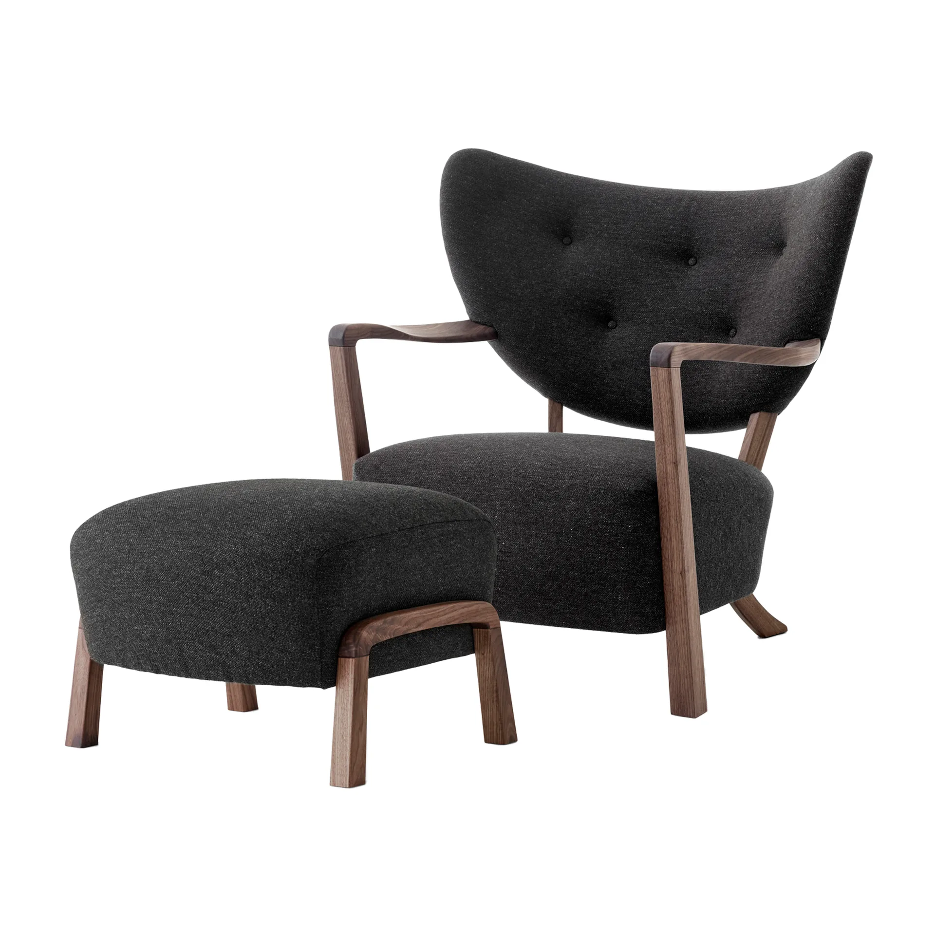 Wulff Lounge Chair ATD2 fauteuil incl. poef ATD3, Geolied walnoot-Hallingdal &Tradition