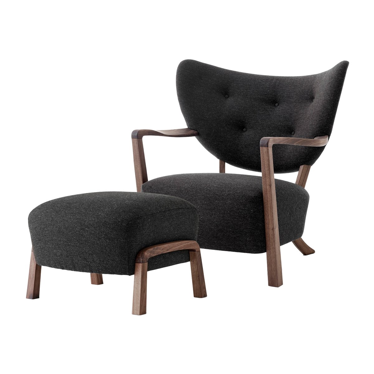 &Tradition Wulff Lounge Chair ATD2 fauteuil incl. poef ATD3 Geolied walnoot-Hallingdal