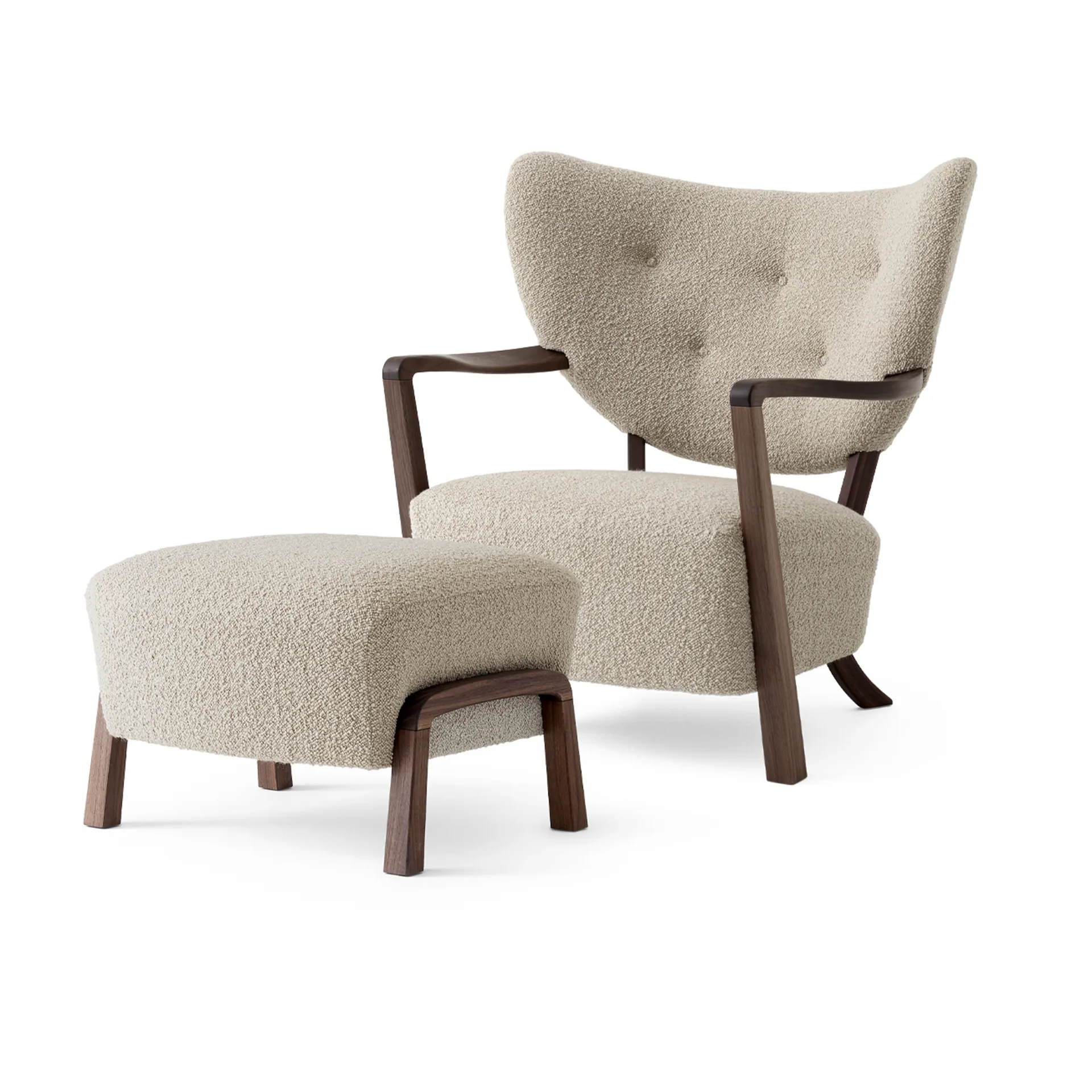 Wulff Lounge Chair ATD2 fauteuil incl. poef ATD3, Geolied walnoot-Karakorum &Tradition