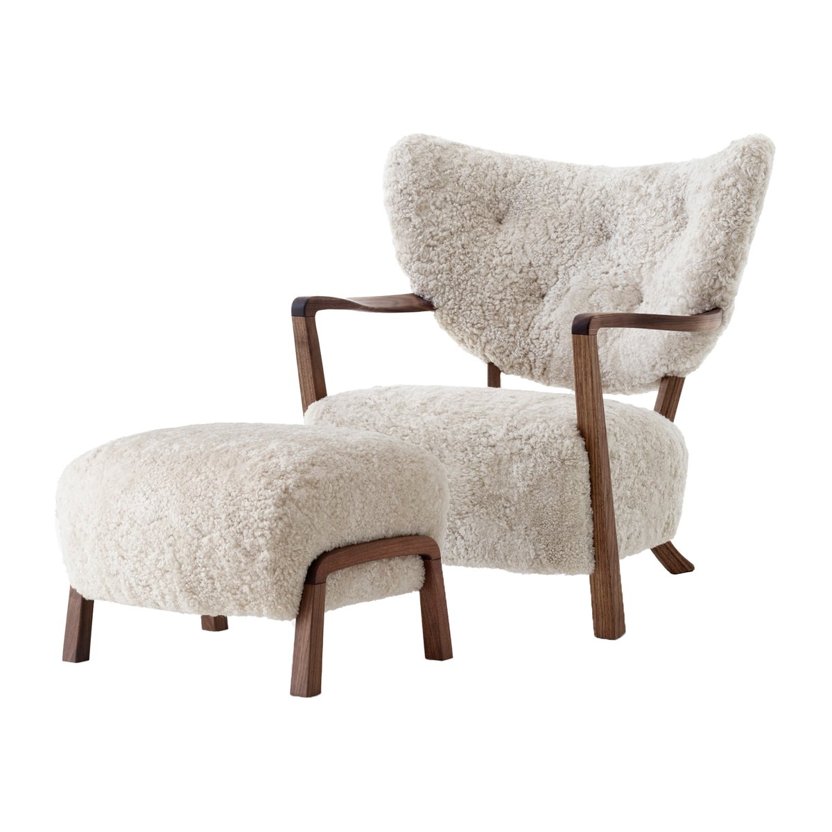 &Tradition Wulff Lounge Chair ATD2 fauteuil incl. poef ATD3 Geolied walnoot-Moonlight