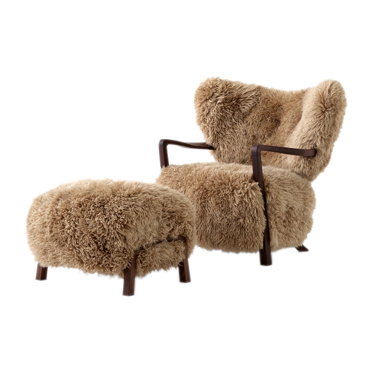 &Tradition Wulff Lounge Chair ATD2 fauteuil incl. poef ATD3 Geolied walnoot-Sheepskin honey