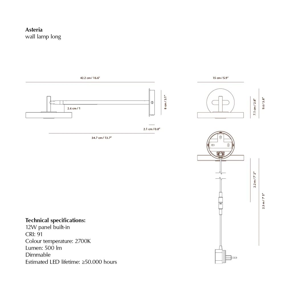 Asteria Wall wandlamp, Long, Nuance orange-chrome Umage