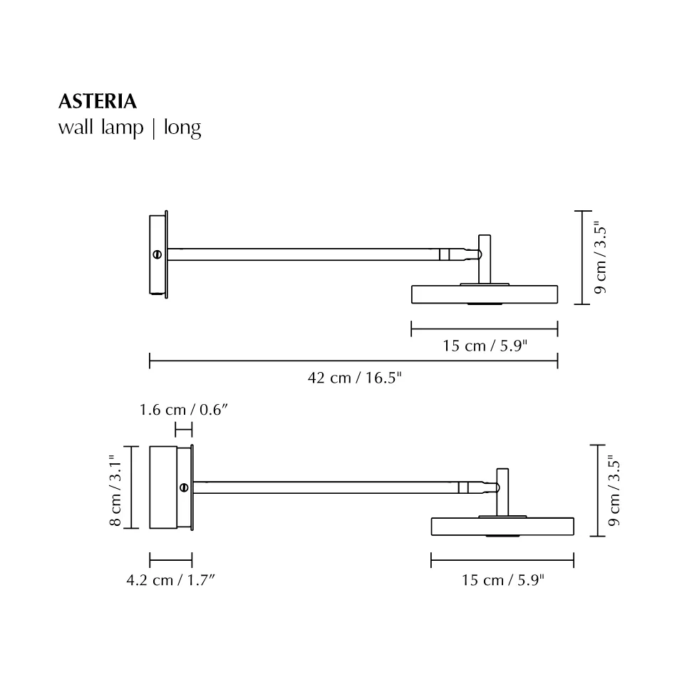 Asteria Wall wandlamp, Long, Polished brass Umage