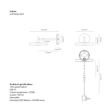 Asteria Wall wandlamp - Short, Black-chrome - Umage