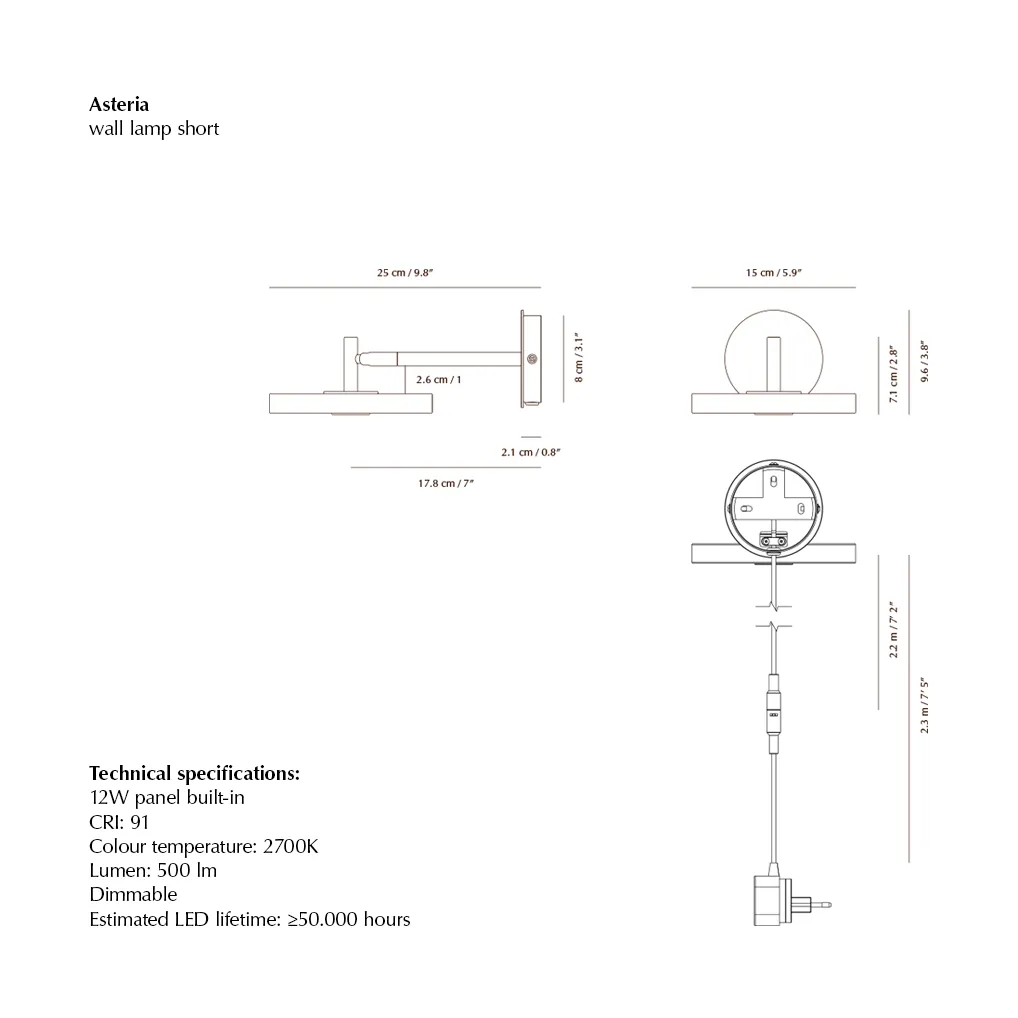 Asteria Wall wandlamp, Short, Nuance mist-chrome Umage