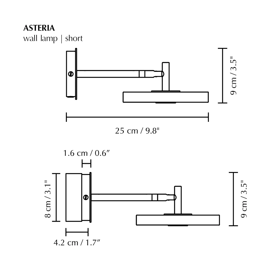 Asteria Wall wandlamp, Short, Polished steel Umage