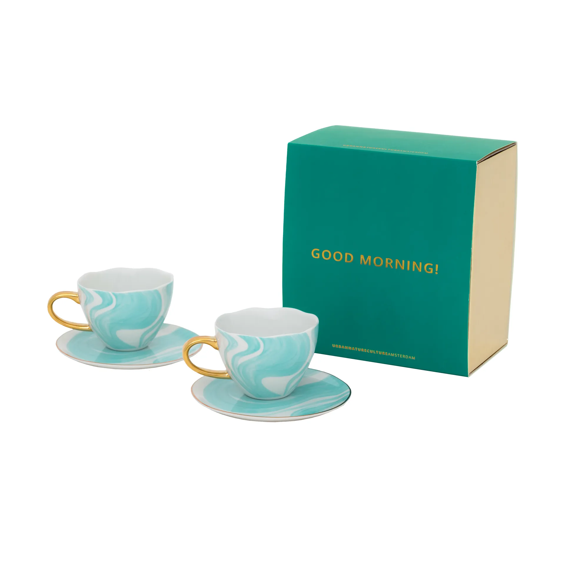Good Morning geschenkset Cappuccino mok & schotel 2-pack, Valuri emerald green URBAN NATURE CULTURE