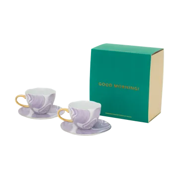 Good Morning geschenkset Cappuccino mok & schotel 2-pack - Valuri violet - URBAN NATURE CULTURE