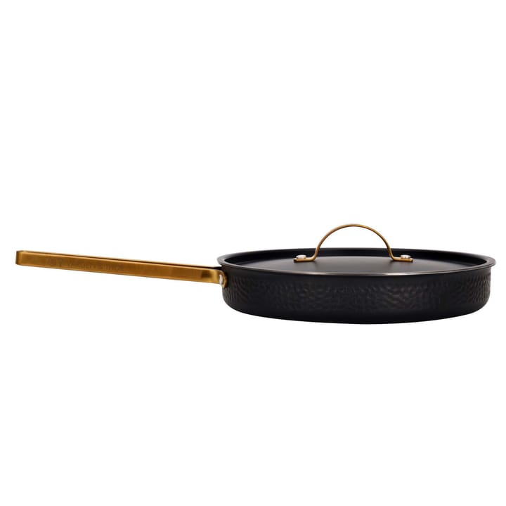 Arvet gehamerde zwarte hapjespan met deksel - Model X2, Ø28 cm - Vargen & Thor