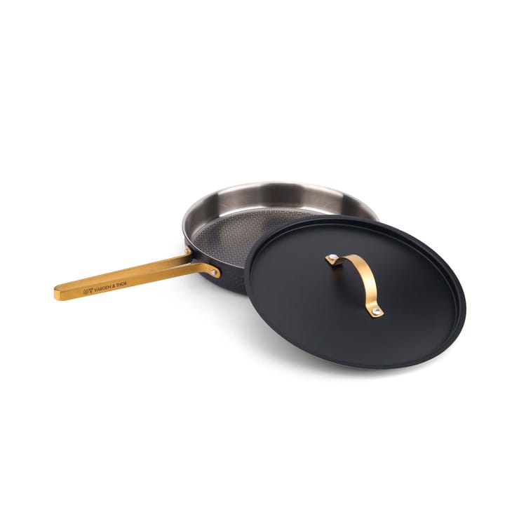 Arvet gehamerde zwarte hapjespan met deksel, Model X2, Ø28 cm Vargen & Thor