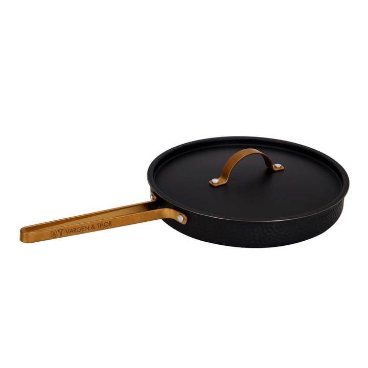 Arvet gehamerde zwarte hapjespan met deksel, Model X2, Ø28 cm Vargen & Thor