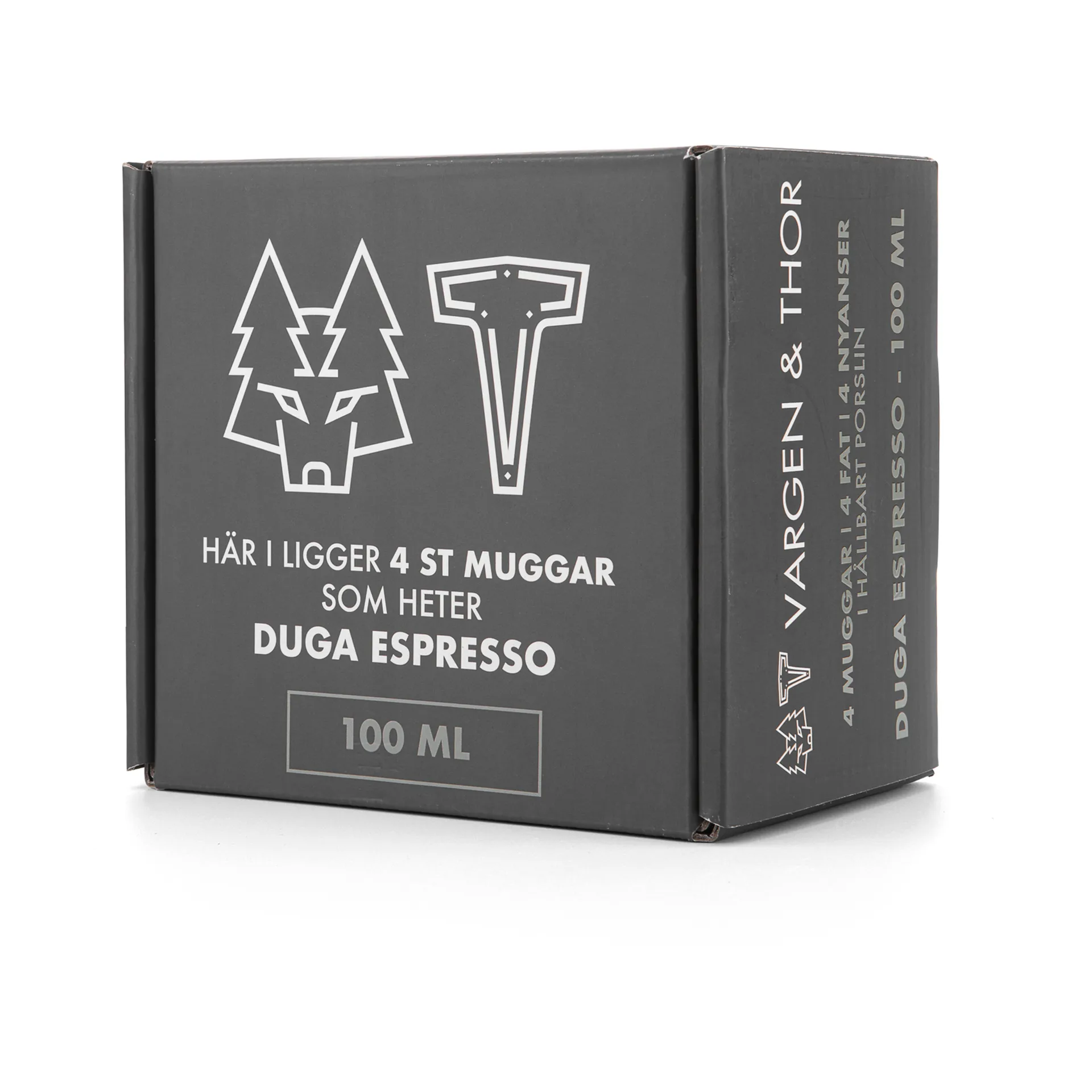 Duga espressokopje met schotel 4-pack, Wit, zandgrijs, antraciet, zwart Vargen & Thor