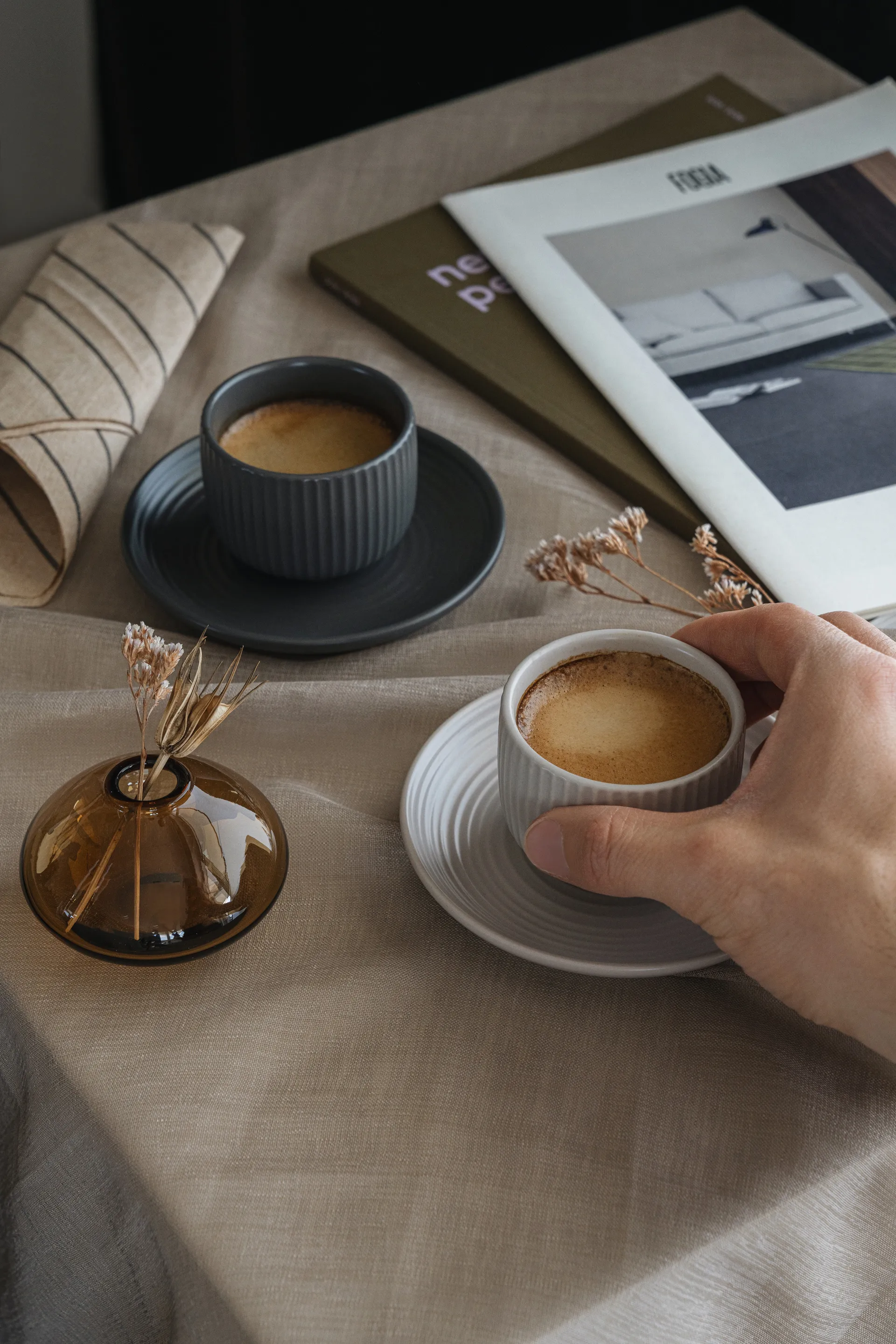 Duga espressokopje met schotel 4-pack, Wit, zandgrijs, antraciet, zwart Vargen & Thor