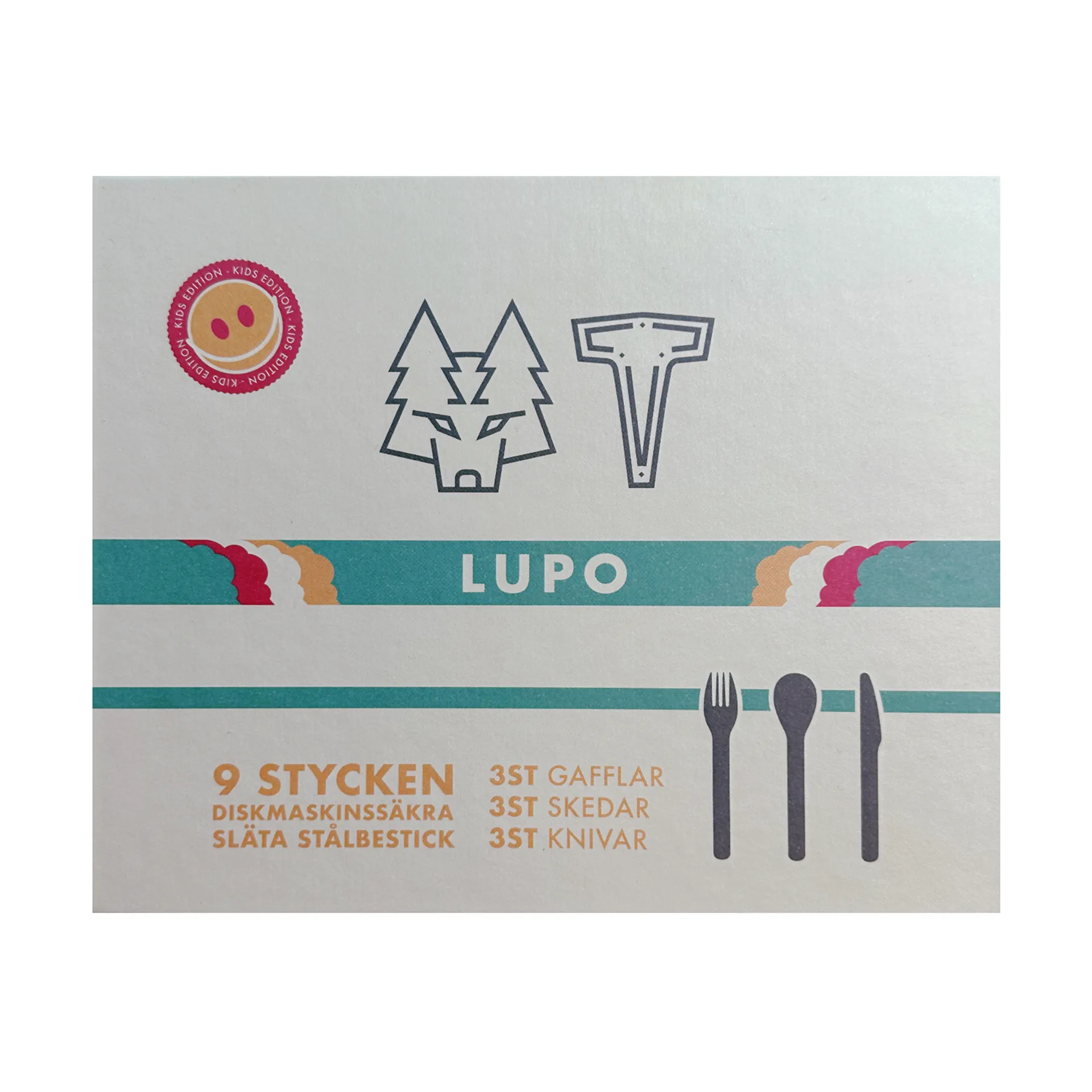 Lupo kinderbestek 9-delig, Roestvrij staal Vargen & Thor