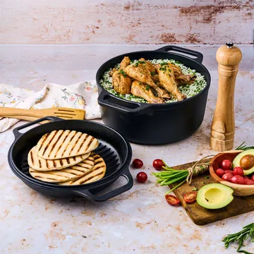 Braadpan en grillpan gietijzer voorbehandeld - 2 delen - Victoria