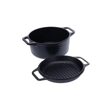 Combo Cooker gietijzeren braadpan–koekenpannenset 2-delig - Zwart - Victoria