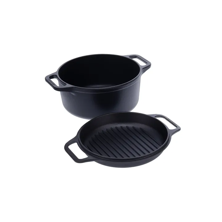 Combo Cooker gietijzeren braadpan–koekenpannenset 2-delig - Zwart - Victoria