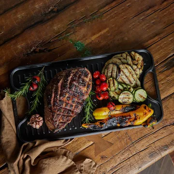 Gietijzeren bakplaat omkeerbaar 25x47 cm - Zwart - Victoria