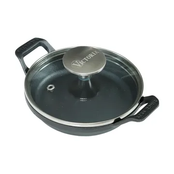 mini ronde gietijzeren braadpan met glazen deksel, geëmailleerd - Ø14 cm - Victoria