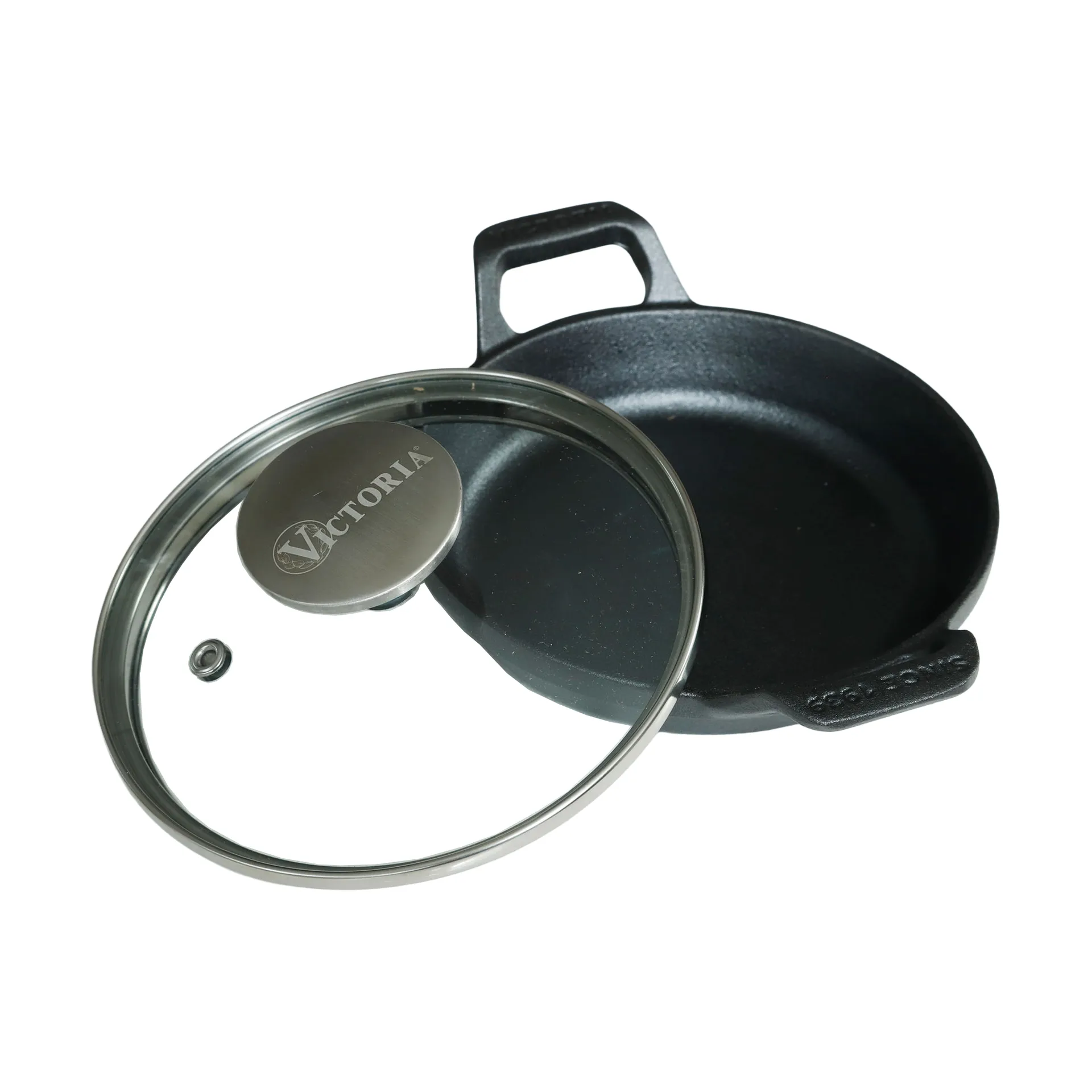 mini ronde gietijzeren braadpan met glazen deksel, geëmailleerd, Ø14 cm Victoria
