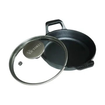 mini ronde gietijzeren braadpan met glazen deksel, geëmailleerd - Ø14 cm - Victoria