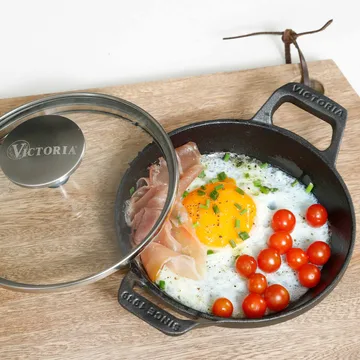 mini ronde gietijzeren braadpan met glazen deksel, geëmailleerd - Ø14 cm - Victoria