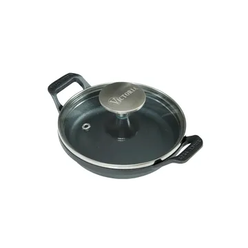 mini ronde gietijzeren braadpan met glazen deksel, pre-seasoned - Ø14 cm - Victoria