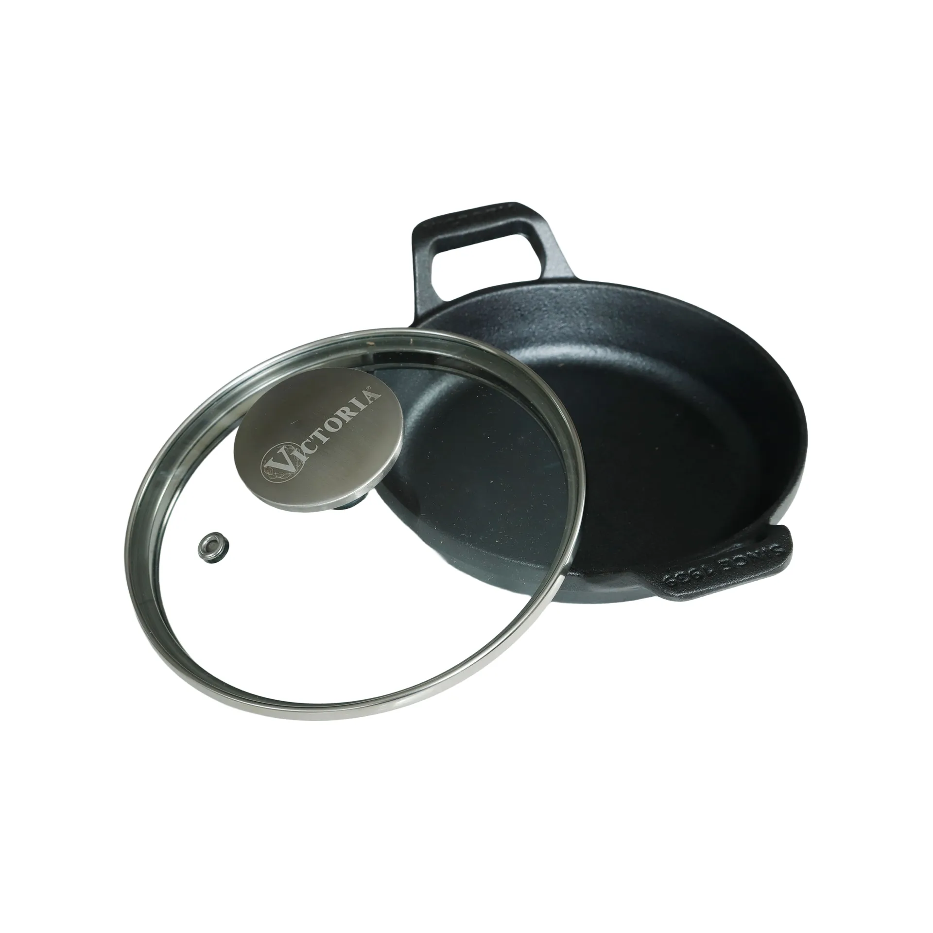 mini ronde gietijzeren braadpan met glazen deksel, pre-seasoned, Ø14 cm Victoria