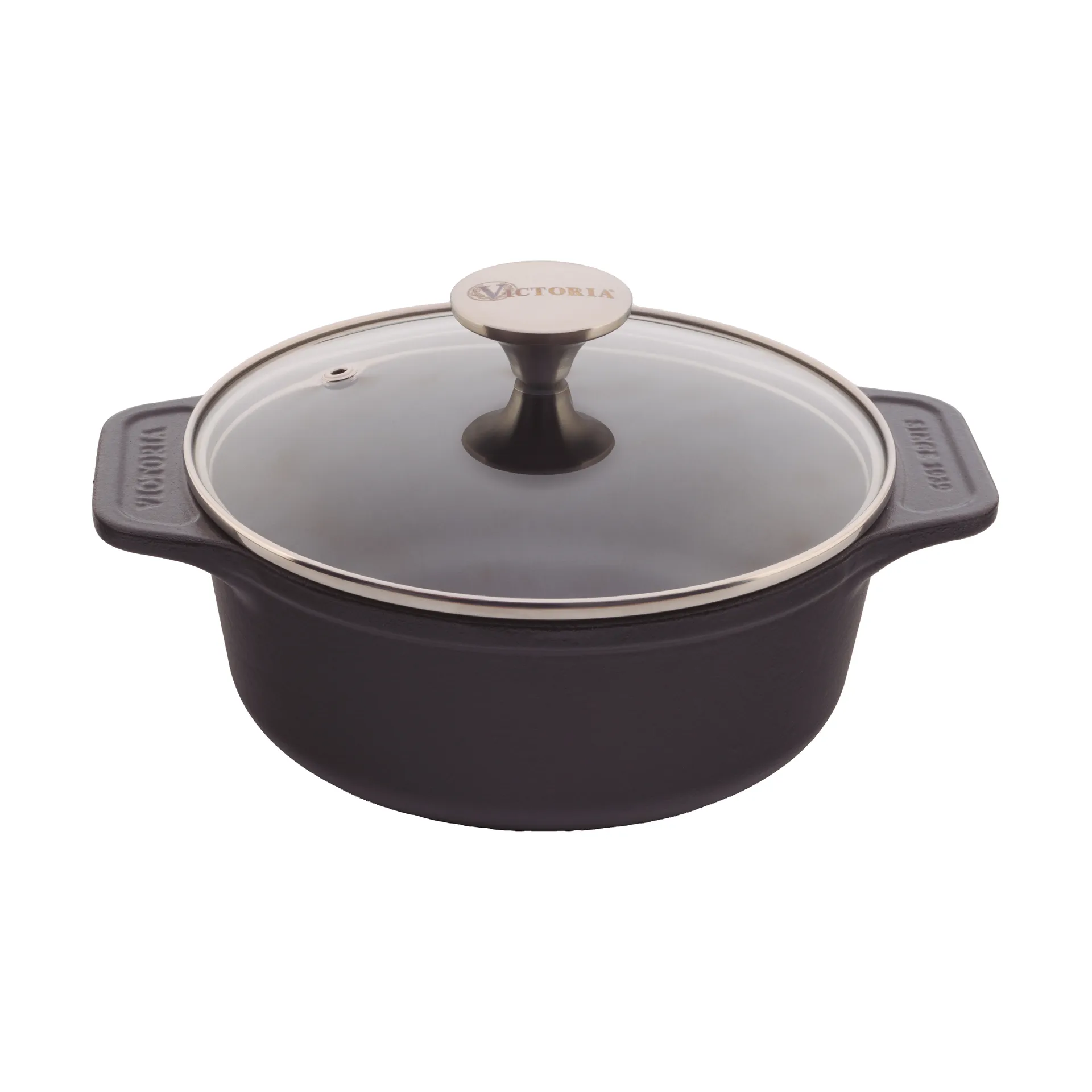 Victoria gietijzeren braadpan met glazen deksel, pre-seasoned, 1,9 l Victoria