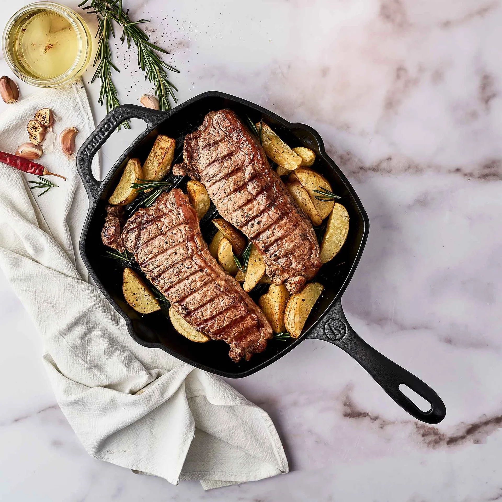 Victoria vierkante grillpan gietijzer enameled, 44,1x28,4 cm Victoria
