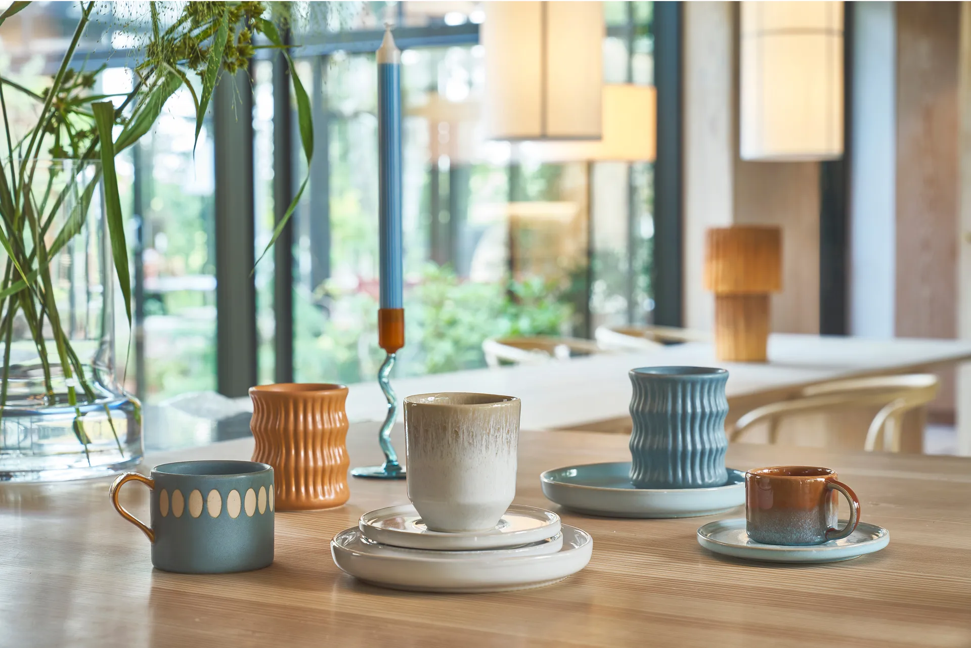 Styles mok met geribbeld patroon 30 cl 2-pack, Blauw Villa Collection