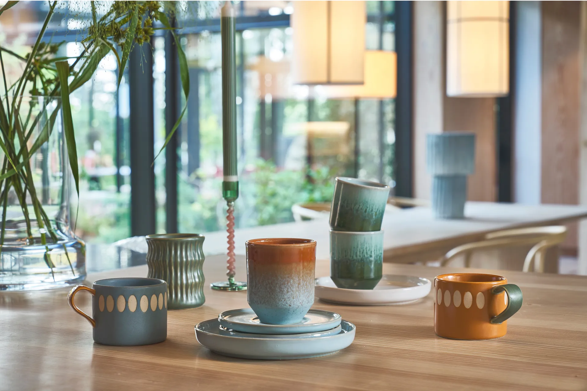 Styles mok met geribbeld patroon 30 cl 2-pack, Groen Villa Collection