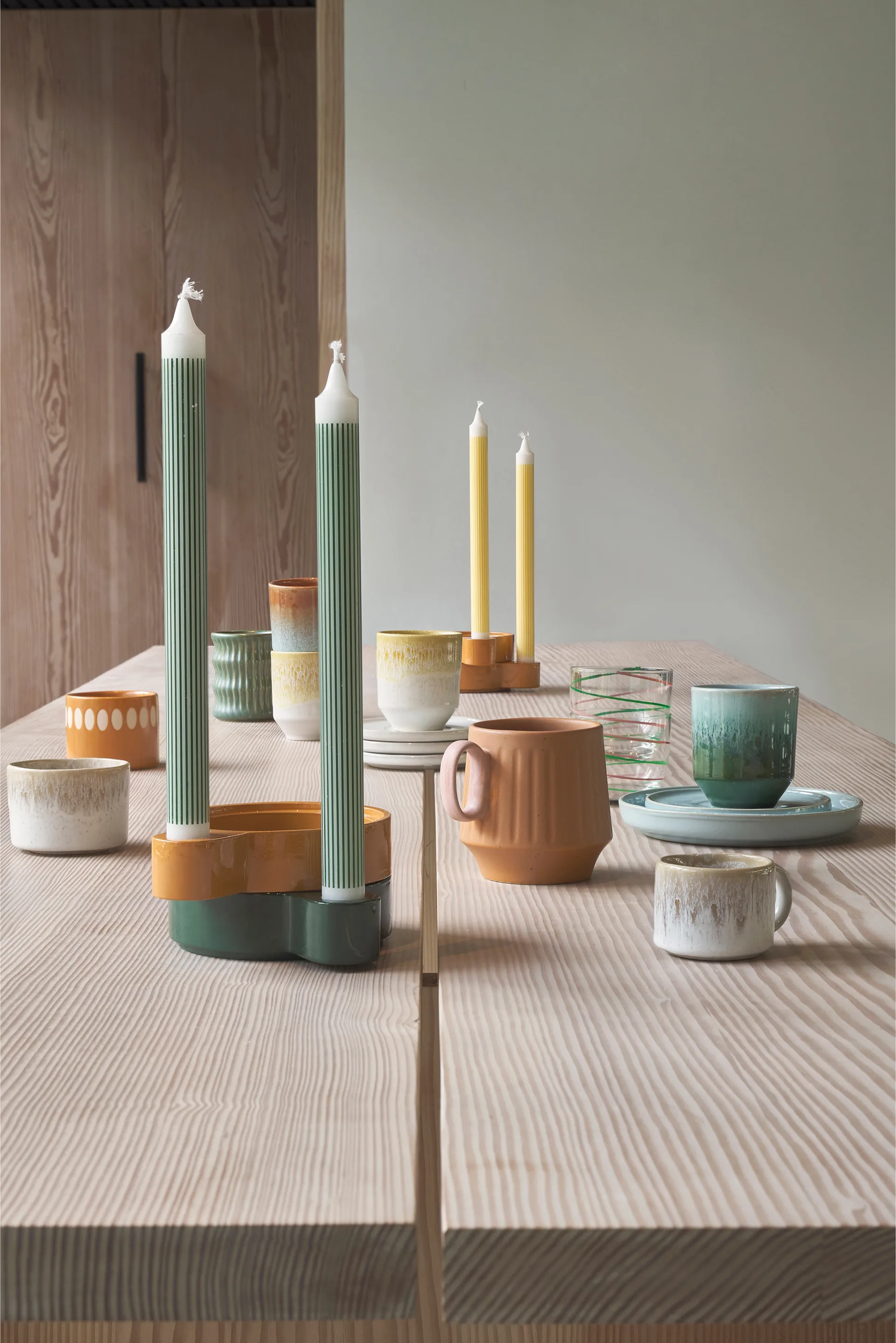 Styles mok met geribbeld patroon 30 cl 2-pack, Groen Villa Collection