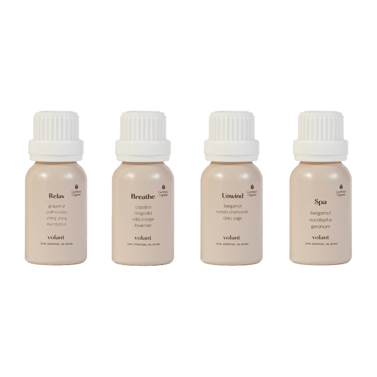Volant The relaxing set etherische oliën 4 geuren | Scandinavisch Interieur | Geurkaarsen & aroma diffusers | Beige