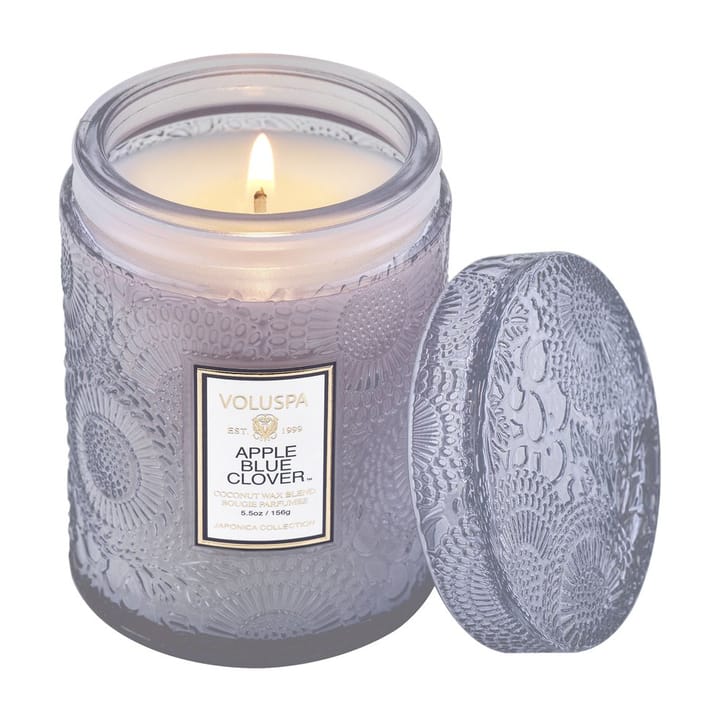 Japonica geurkaars in glazen pot 50 uur, Apple Blue Clover Voluspa