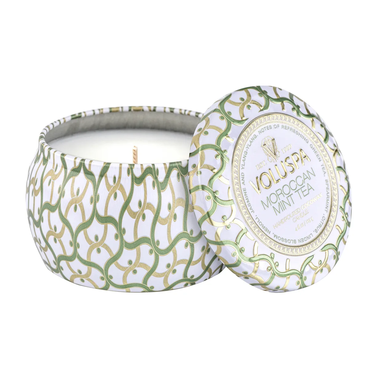 Voluspa Maison Blanc Mini Tin geurkaars 25 uur Moroccan Mint Tea