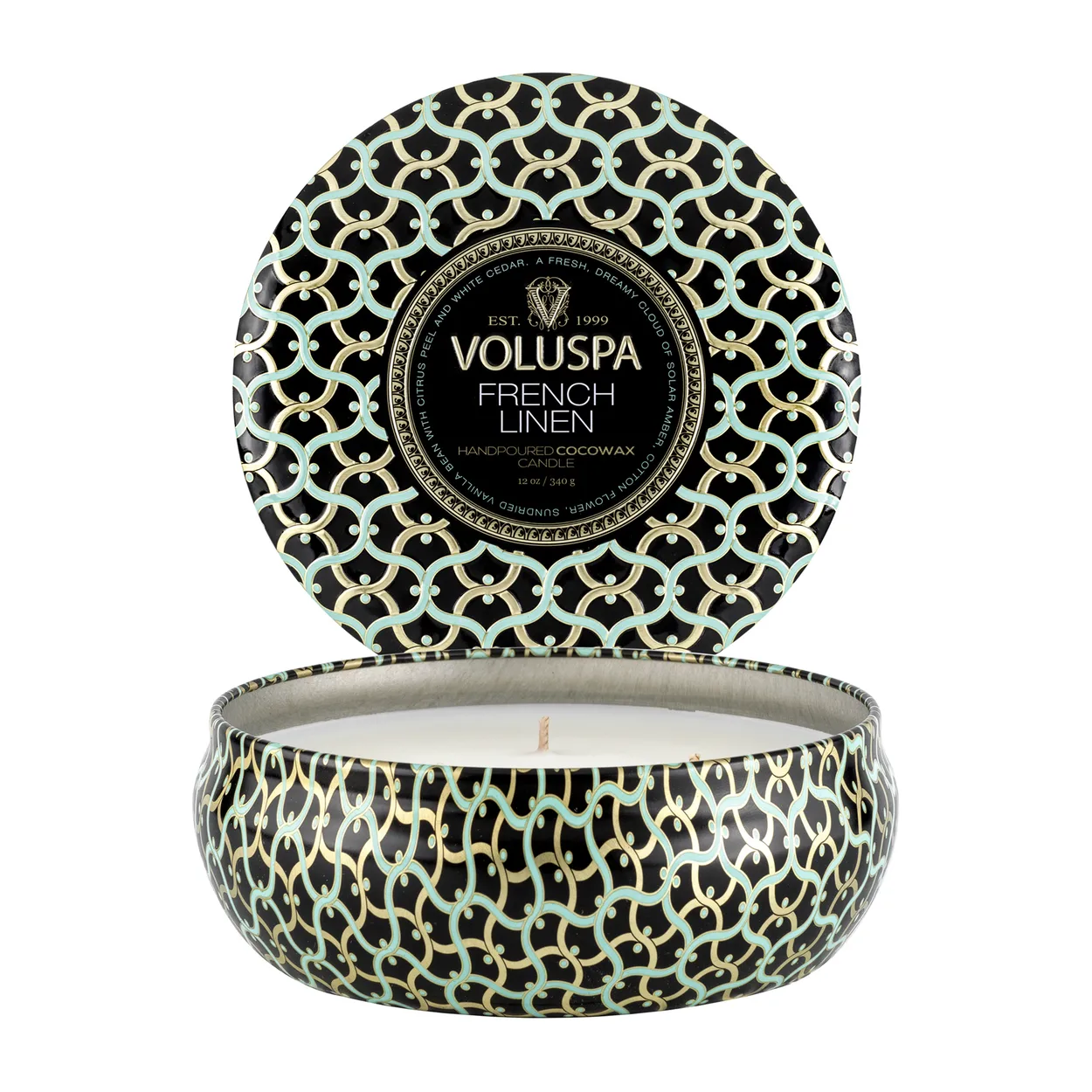 Voluspa Maison Noir 3-wick Tin geurkaars 40 uur French Linen