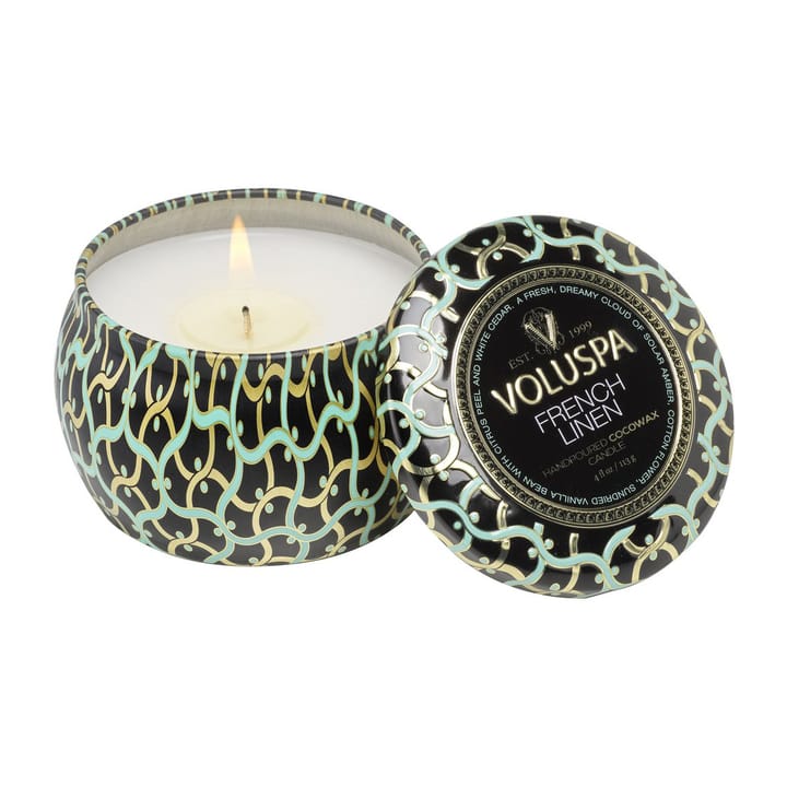 Maison Noir Mini Tin geurkaars 25 uur, French Linen Voluspa