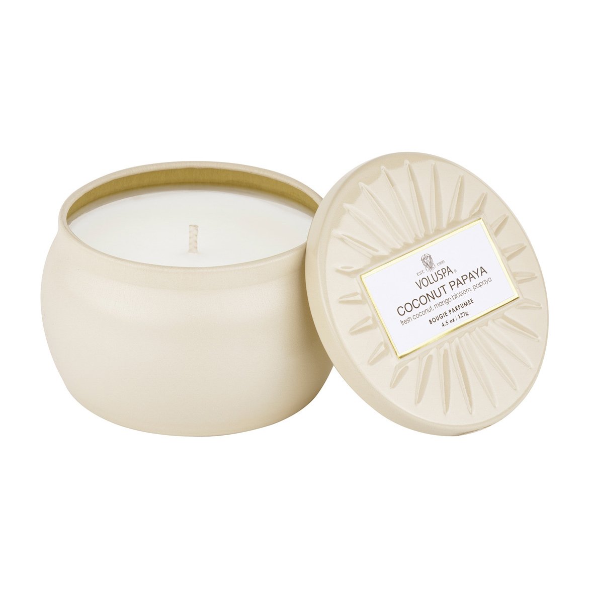 Voluspa Vermeil Mini Tin geurkaars 25 uur Coconut Papaya