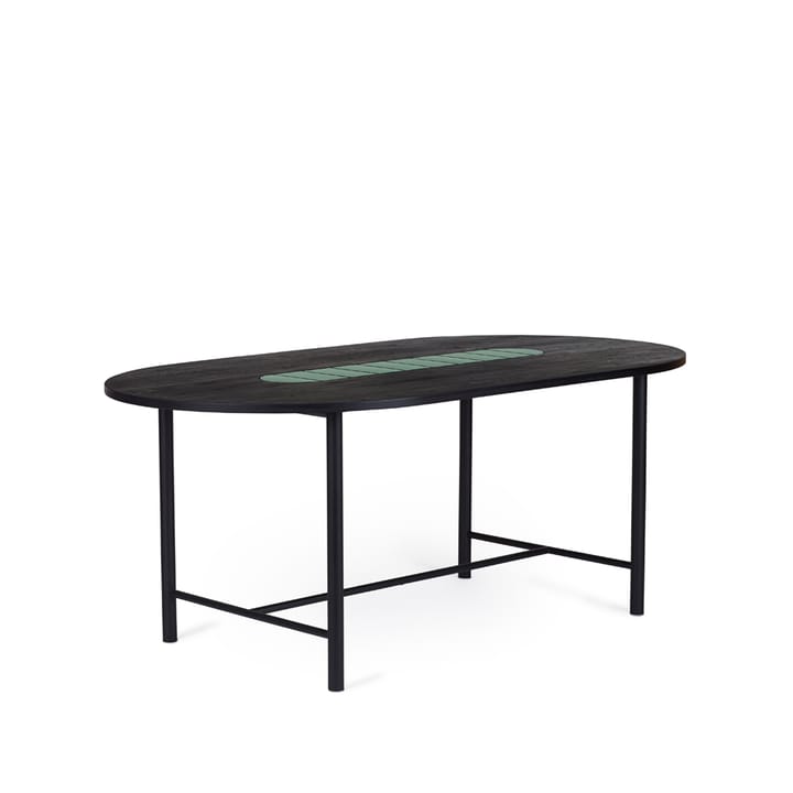 Be My Guest Eettafel, eikenhout zwarte olie, zwart stalen onderstel, groen keramiek, 100x180 Warm Nordic