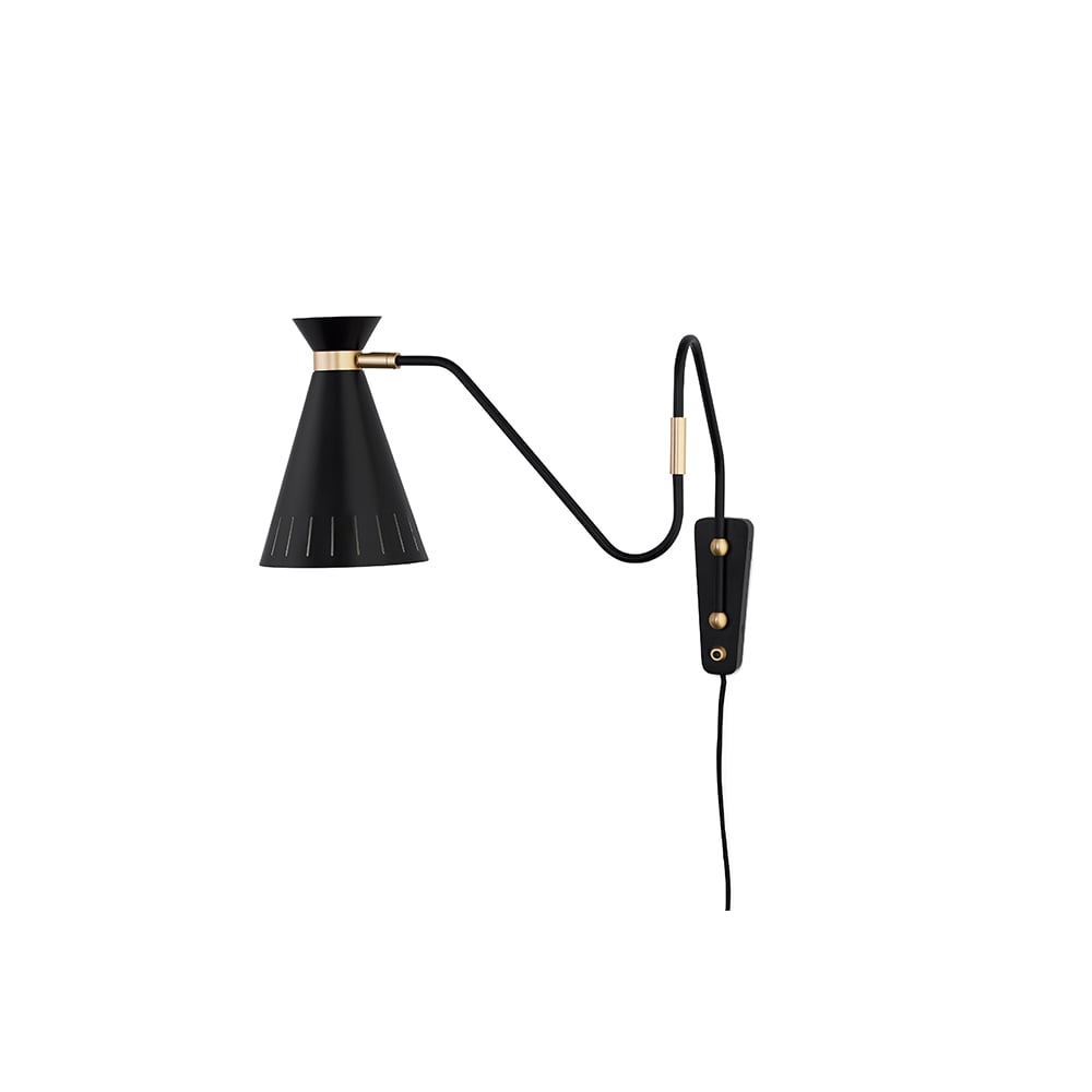 Warm Nordic Cone muurlamp black noir, messing details