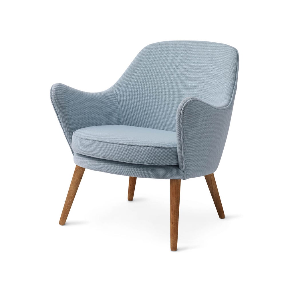 Warm Nordic Dwell loungestoel stof merit 014 minty grey, poten van gerookt eikenhout