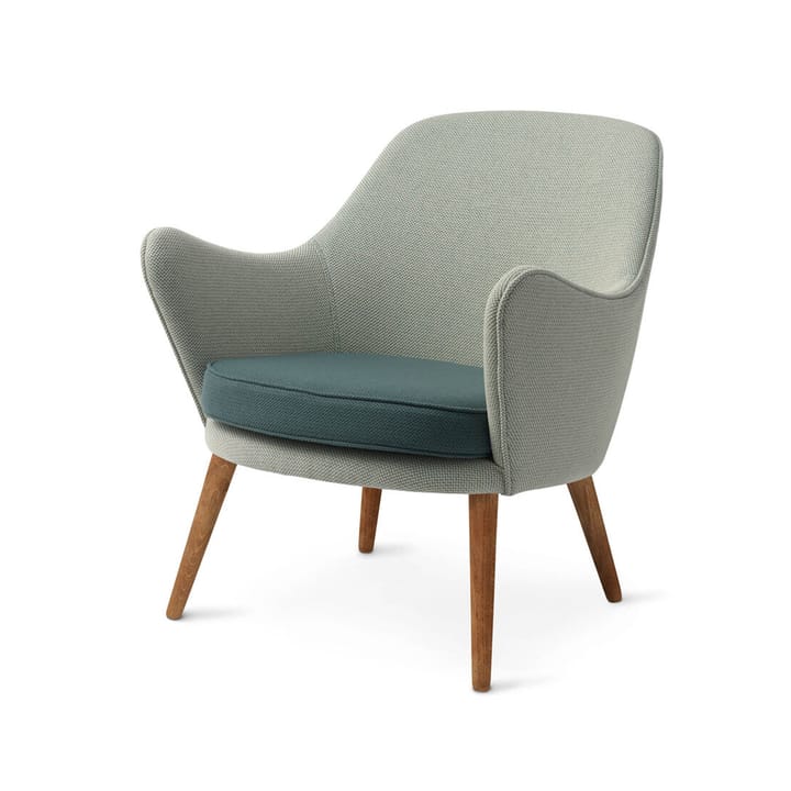 Dwell loungestoel - stof merit021/merit017 light cyan/dark cyan, poten van gerookt eikenhout - Warm Nordic