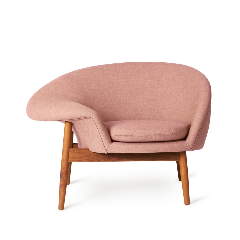 Warm Nordic Fried Egg Fauteuil stof canvas 614 pale rose, geoliede teakhouten poten