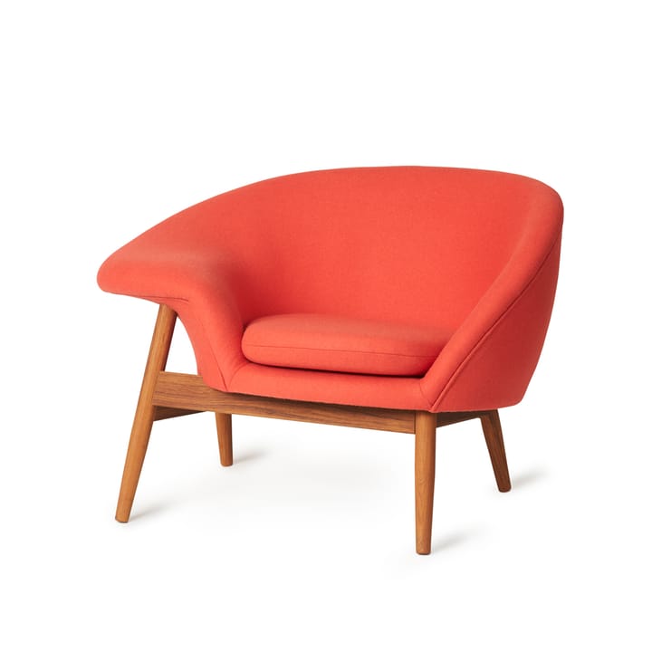 Fried Egg Fauteuil - stof hero 551 apple red, geoliede teakhouten poten - Warm Nordic