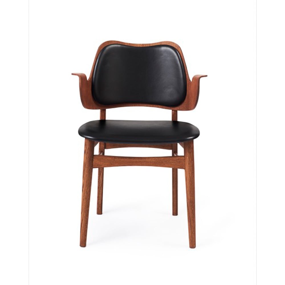Warm Nordic Gesture stoel, beklede zitting&rugleuning leer prescott 207 black, teakgeolied eikenhouten onderstel, gestoffeerde zitting, gestoffeerde rug