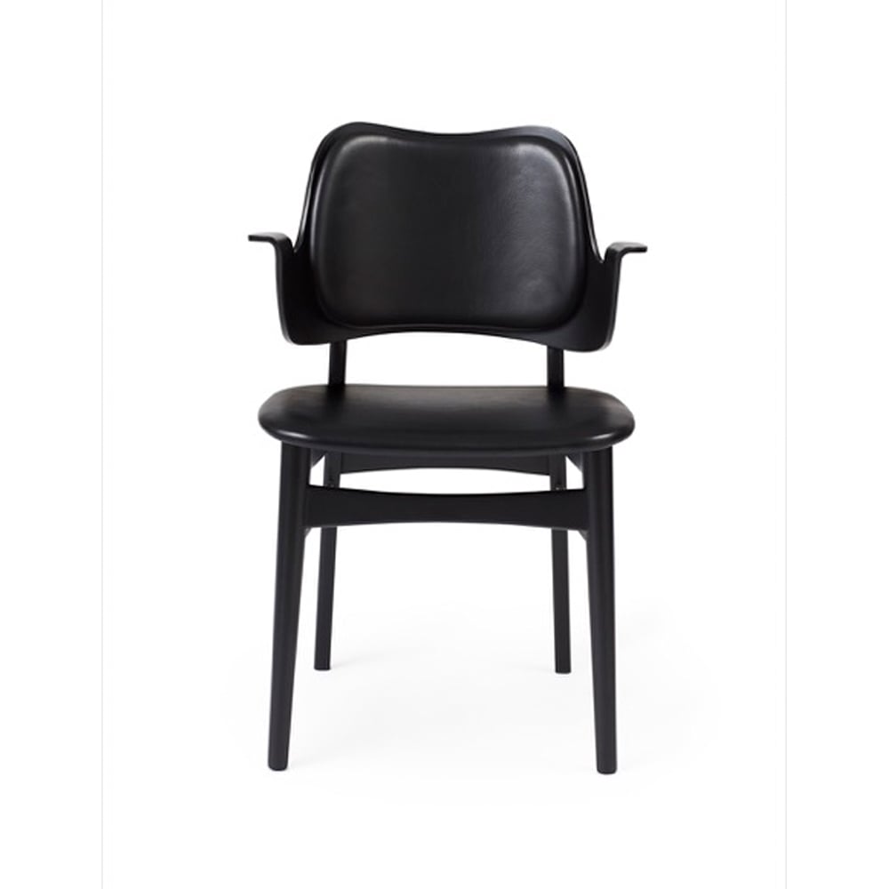 Warm Nordic Gesture stoel, beklede zitting&rugleuning leer prescott 207 black, zwartgelakt beukenhouten onderstel, gestoffeerde zitting, gestoffeerde rug